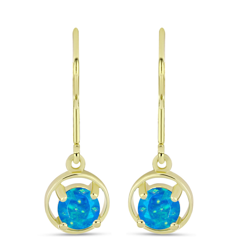 Brincos de Prata com Banho de Ouro com Opala Azul Paraib da Etiópia