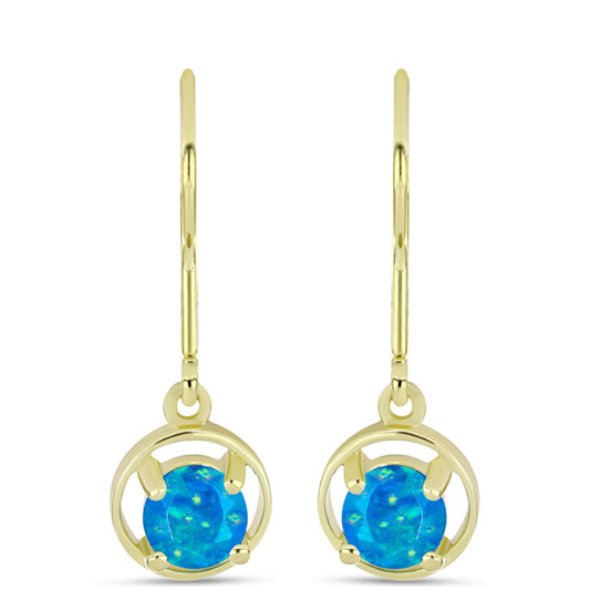 Brincos de Prata com Banho de Ouro com Opala Azul Paraib da Etiópia