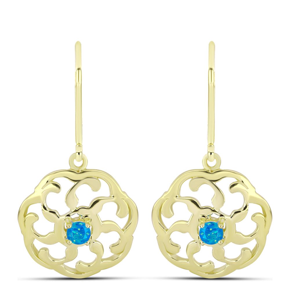 Brincos de Prata com Banho de Ouro com Opala Azul Paraib da Etiópia