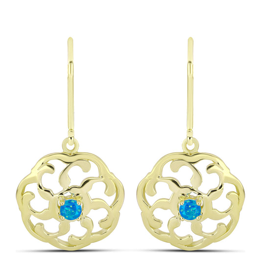 Brincos de Prata com Banho de Ouro com Opala Azul Paraib da Etiópia