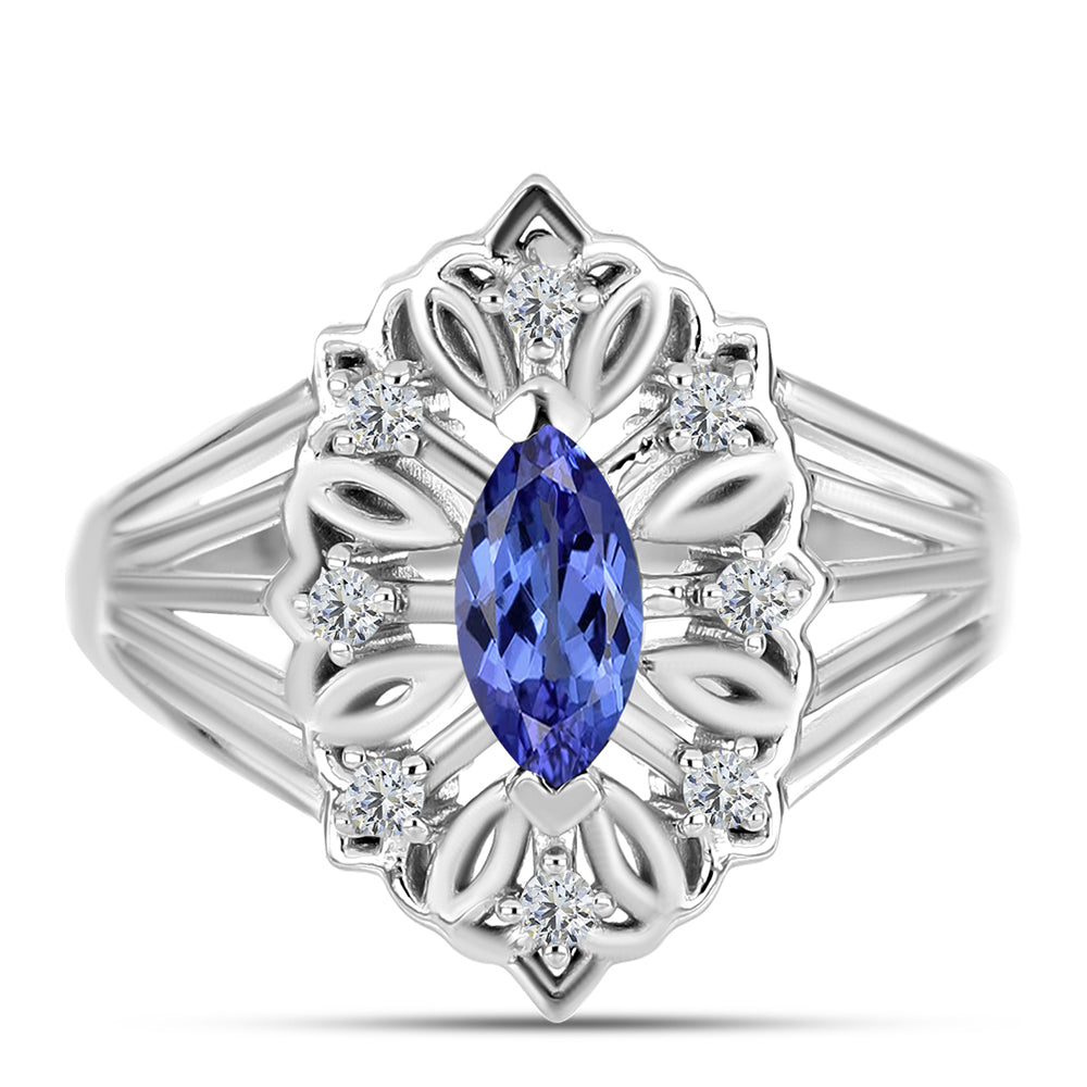 Anel de Prata com Tanzanite e Topázio Branco  Contraste: Cabeca de Veado (800) 1 