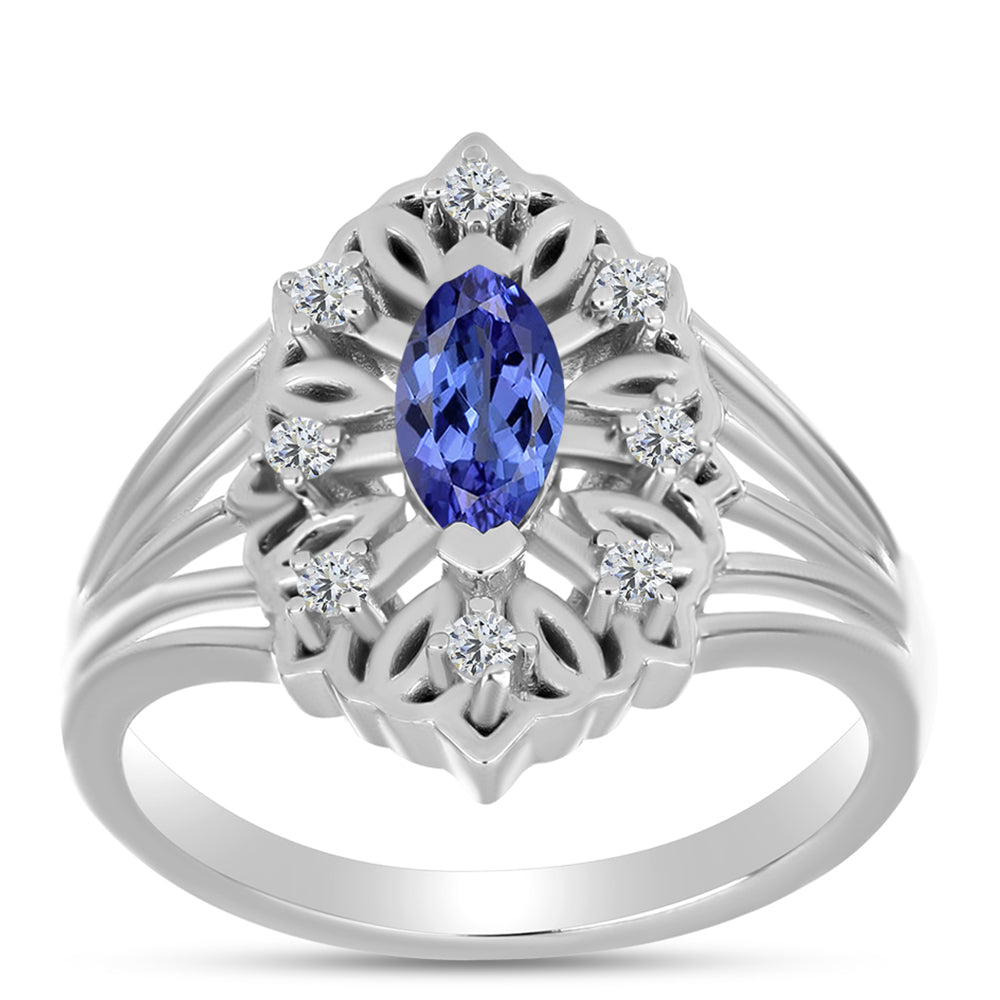 Anel de Prata com Tanzanite e Topázio Branco  Contraste: Cabeca de Veado (800) 3 