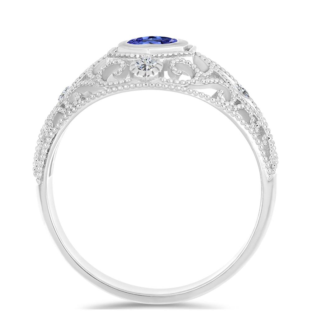 Anel de Prata com Tanzanite e Topázio Branco  Contraste: Cabeca de Veado (800) 2 
