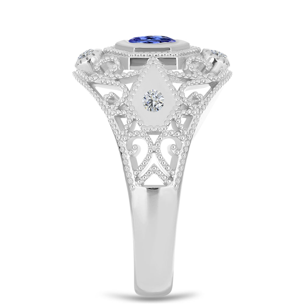 Anel de Prata com Tanzanite e Topázio Branco  Contraste: Cabeca de Veado (800)