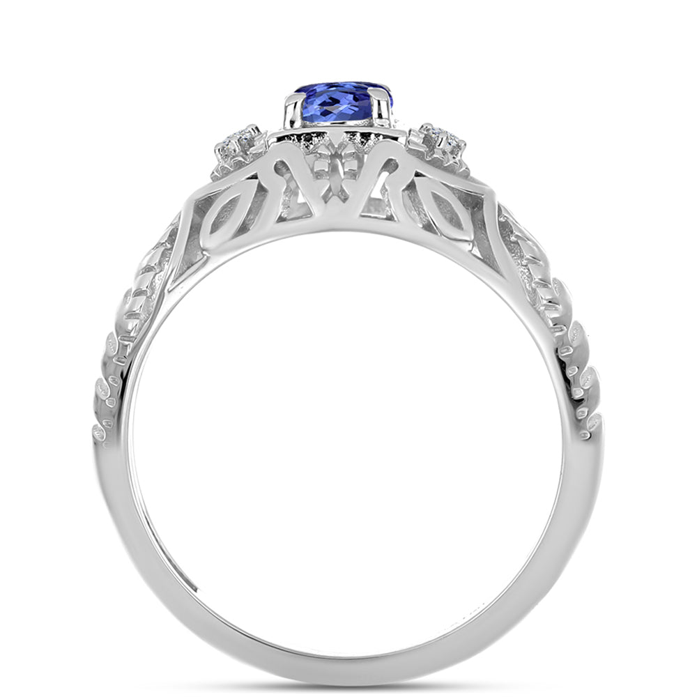 Anel de Prata com Tanzanite e Topázio Branco  Contraste: Cabeca de Veado (800) 2 