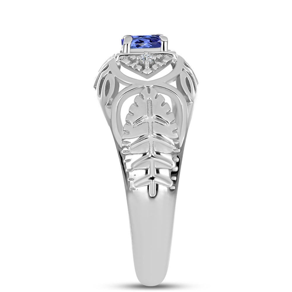Anel de Prata com Tanzanite e Topázio Branco  Contraste: Cabeca de Veado (800)