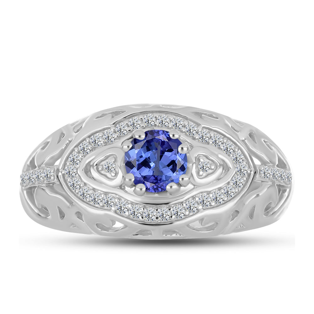 Anel de Prata com Tanzanite e Topázio Branco  Contraste: Cabeca de Veado (800)
