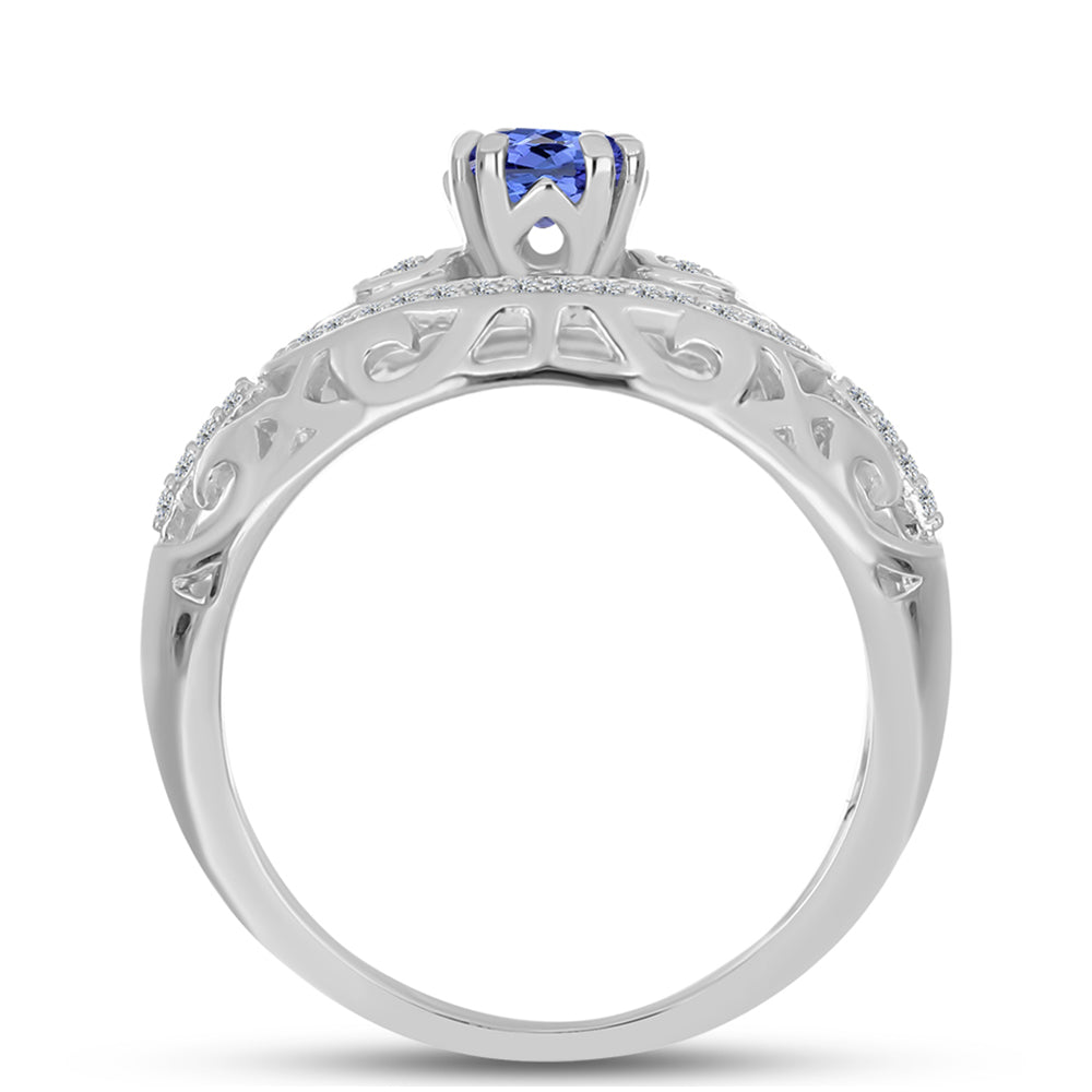 Anel de Prata com Tanzanite e Topázio Branco  Contraste: Cabeca de Veado (800)