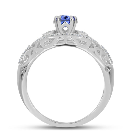 Anel de Prata com Tanzanite e Topázio Branco  Contraste: Cabeca de Veado (800)