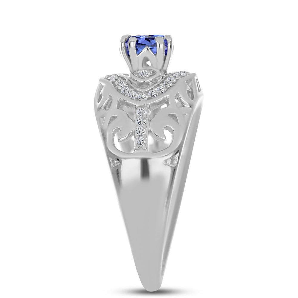 Anel de Prata com Tanzanite e Topázio Branco  Contraste: Cabeca de Veado (800)