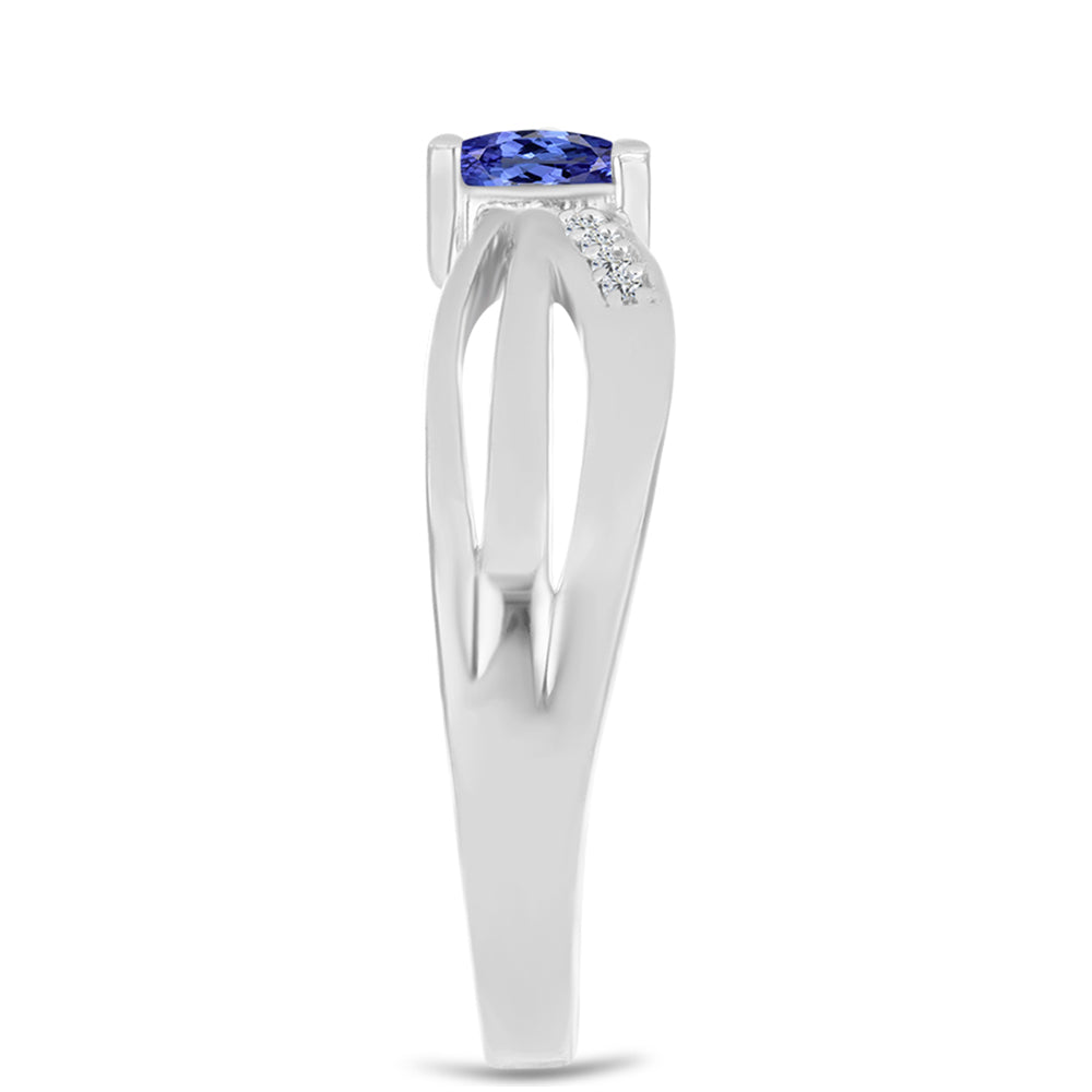 Anel de Prata com Tanzanite e Topázio Branco  Contraste: Cabeca de Veado (800)