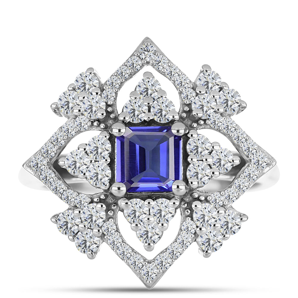 Anel de Prata com Tanzanite e Topázio Branco  Contraste: Cabeca de Veado (800)