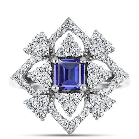 Anel de Prata com Tanzanite e Topázio Branco  Contraste: Cabeca de Veado (800)