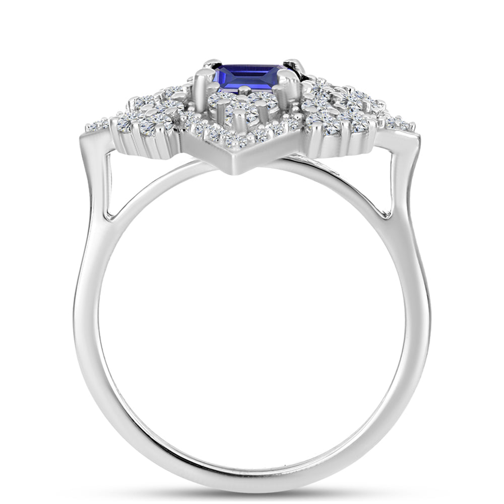 Anel de Prata com Tanzanite e Topázio Branco  Contraste: Cabeca de Veado (800) 2 