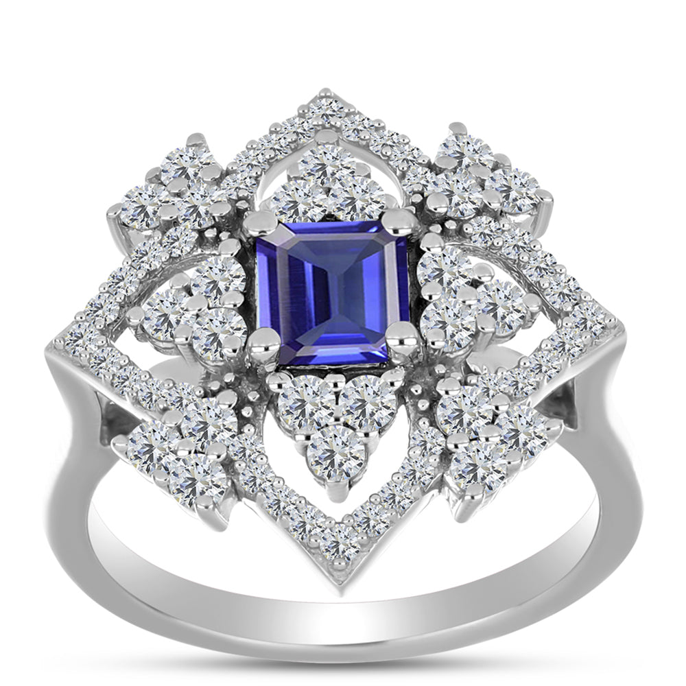 Anel de Prata com Tanzanite e Topázio Branco  Contraste: Cabeca de Veado (800)