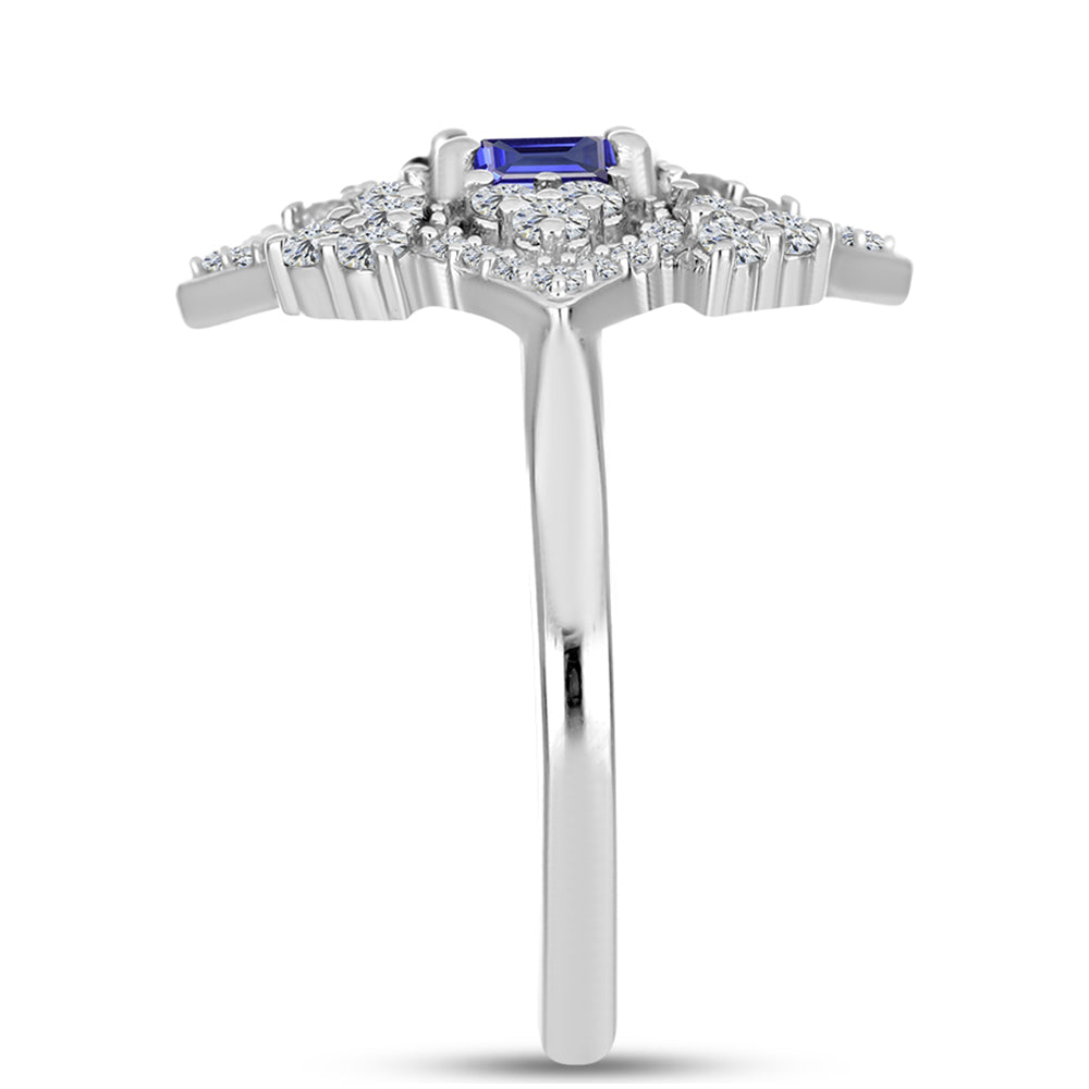 Anel de Prata com Tanzanite e Topázio Branco  Contraste: Cabeca de Veado (800) 4 