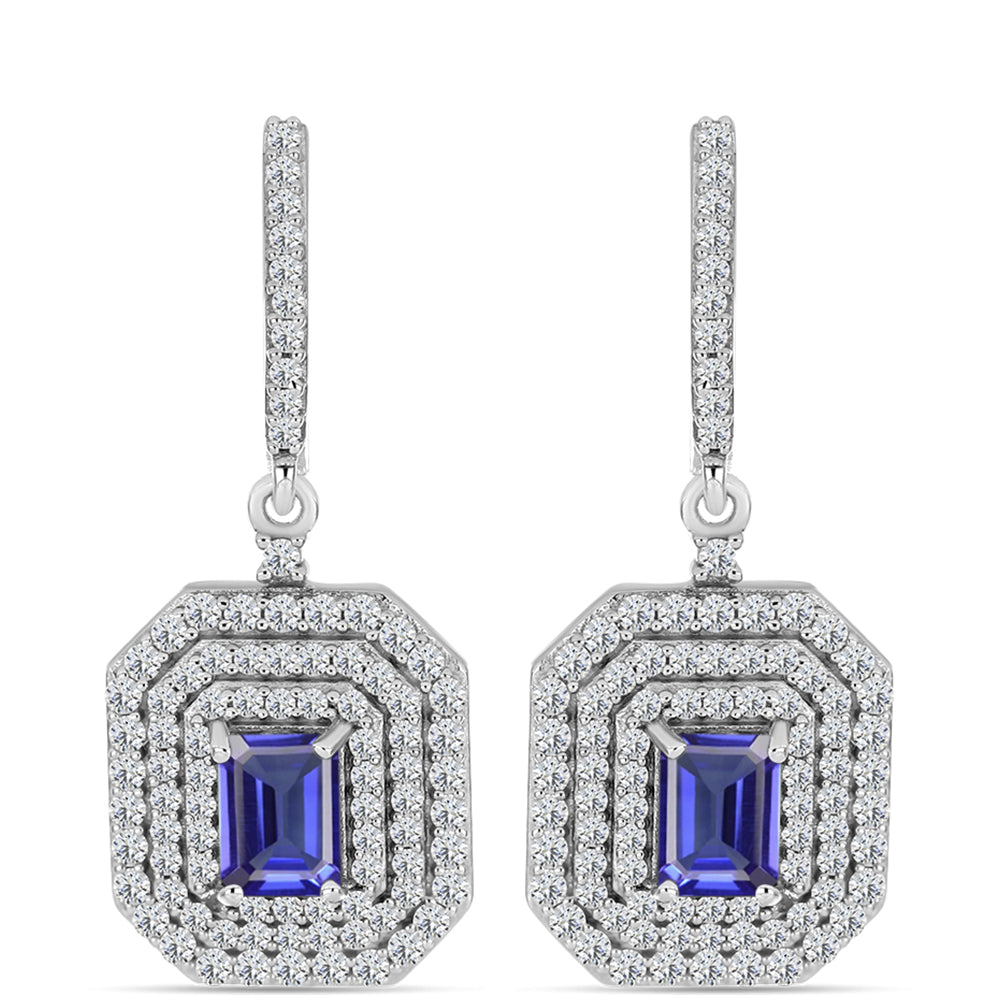 Brincos de Prata com Tanzanite e Topázio Branco  Contraste: Cabeca de Veado (800)