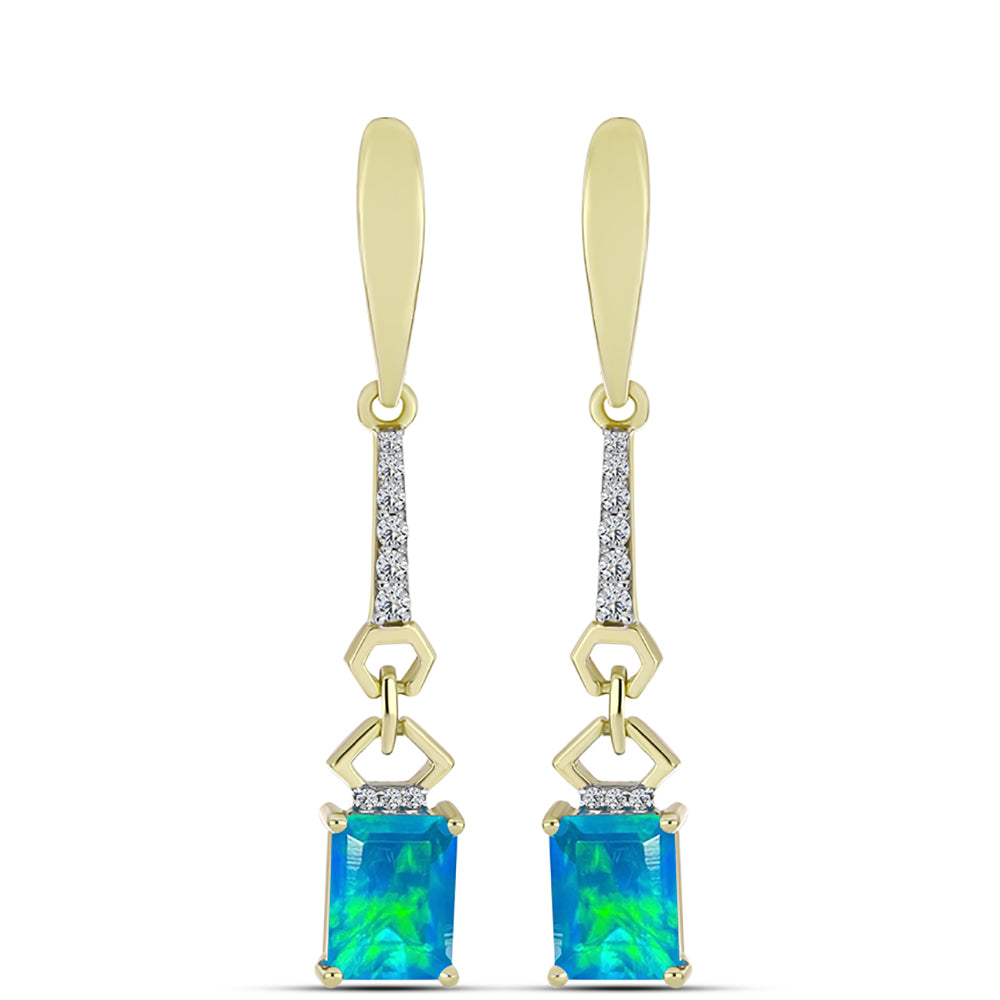 Brincos de Prata com Banho de Ouro com Opala Azul Paraib da Etiópia e Topázio Branco 1 