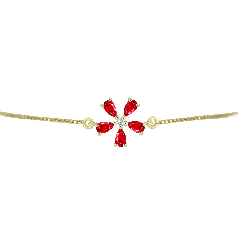 Pulseira de Prata com Banho de Ouro com Ágata Vermelha e Topázio Branco