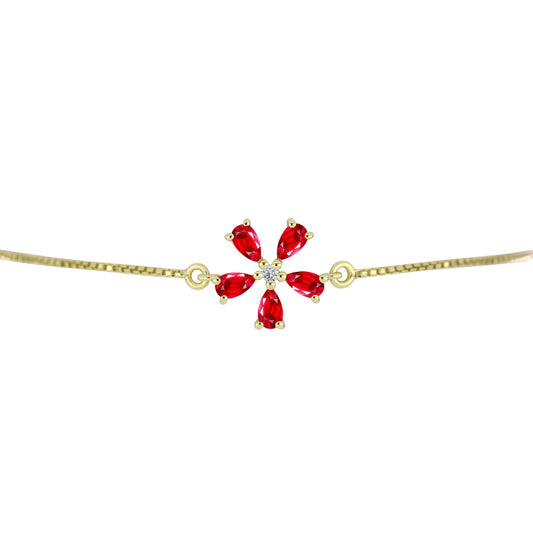Pulseira de Prata com Banho de Ouro com Ágata Vermelha e Topázio Branco