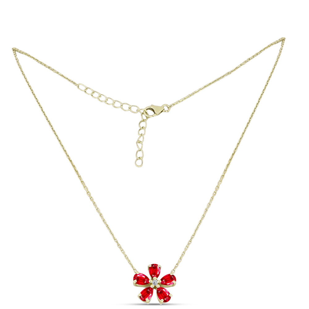 Colar de Prata com Banho de Ouro com Ágata Vermelha e Topázio Branco  Contraste: Cabeca de Veado (800)