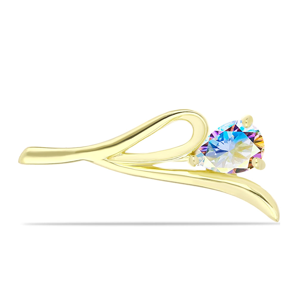 Alfinete de Prata com Banho de Ouro com Moissanite efeito gelo