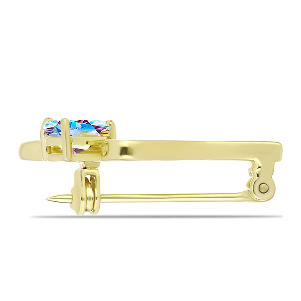 Alfinete de Prata com Banho de Ouro com Moissanite efeito gelo