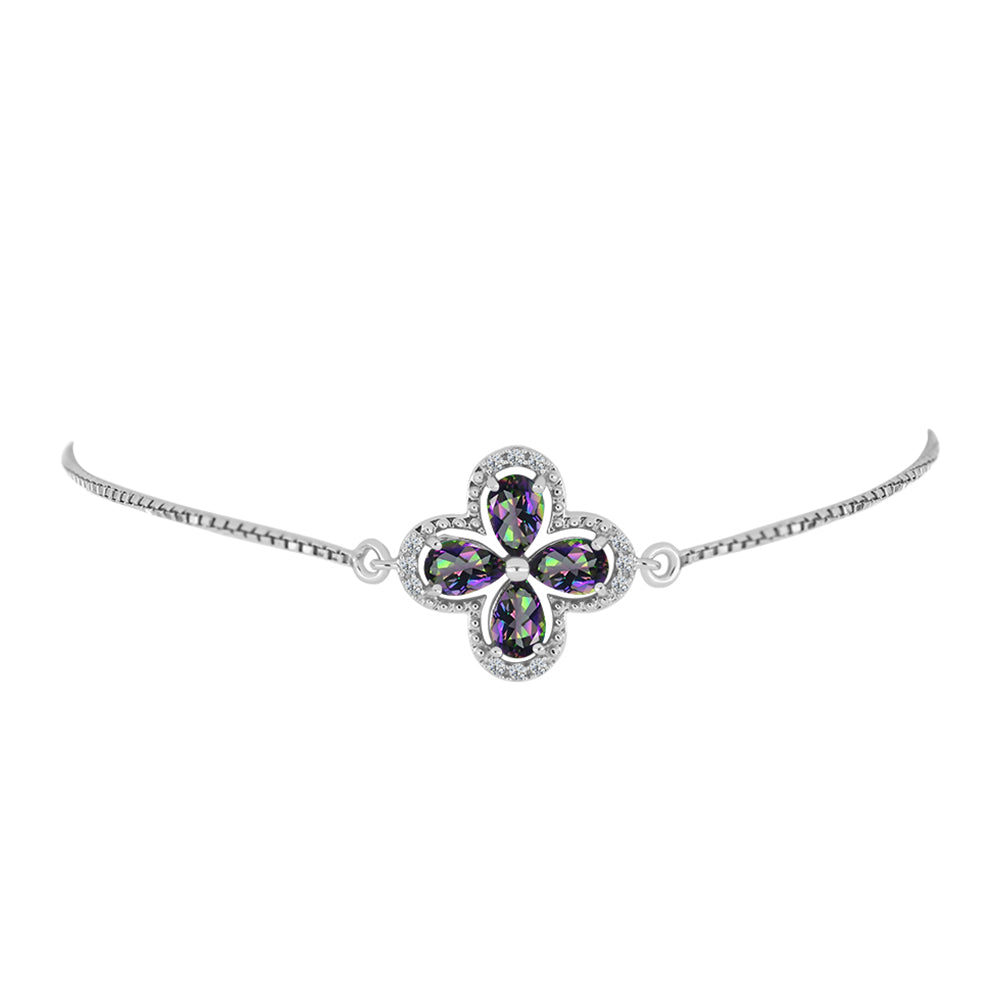 Pulseira de Prata com Topázio Místico e Topázio Branco  Contraste: Cabeca de Veado (800)