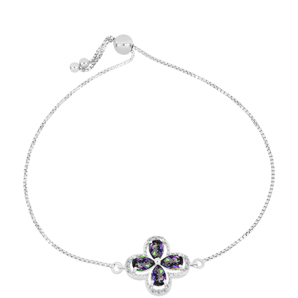 Pulseira de Prata com Topázio Místico e Topázio Branco  Contraste: Cabeca de Veado (800)