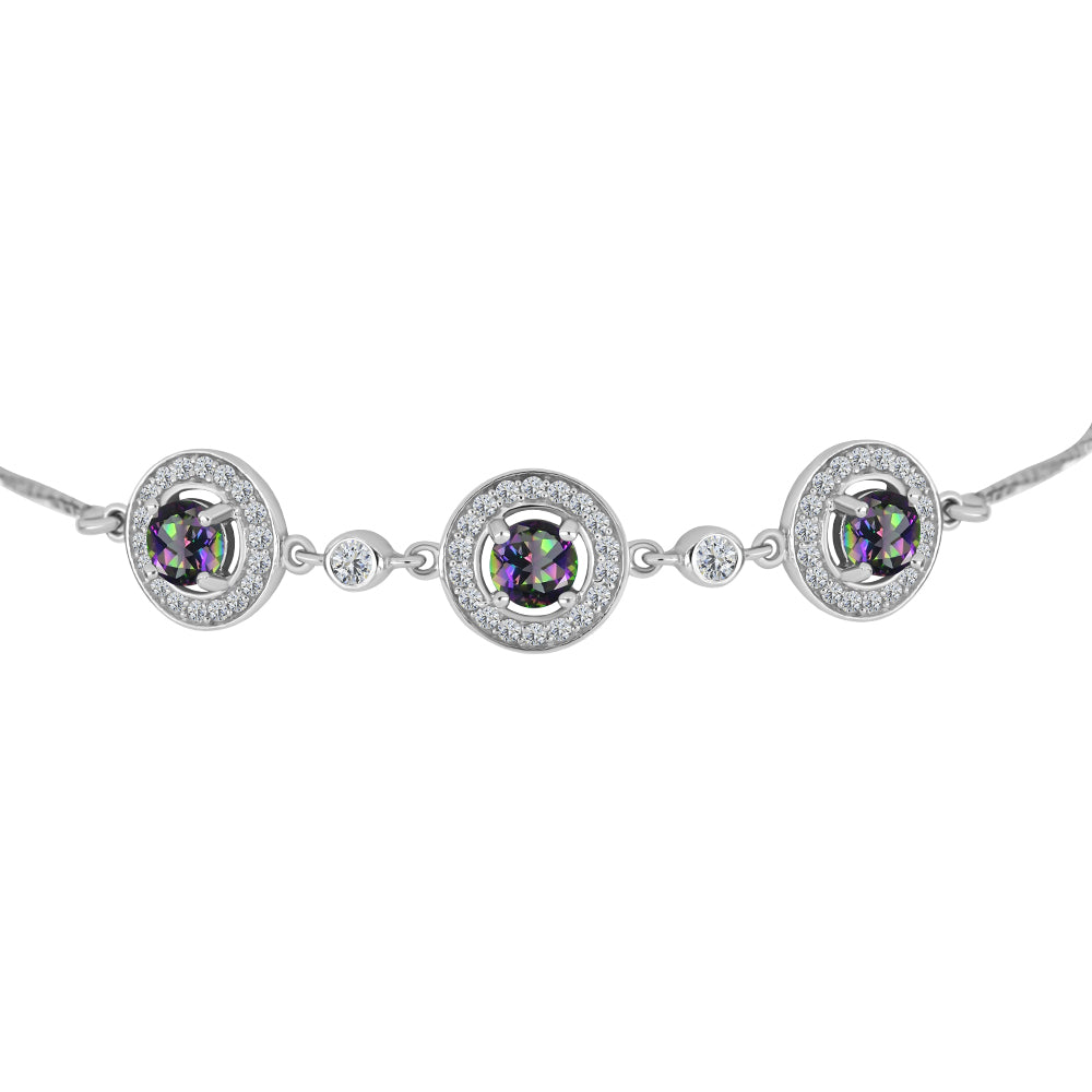Pulseira de Prata com Topázio Místico e Topázio Branco  Contraste: Cabeca de Veado (800)