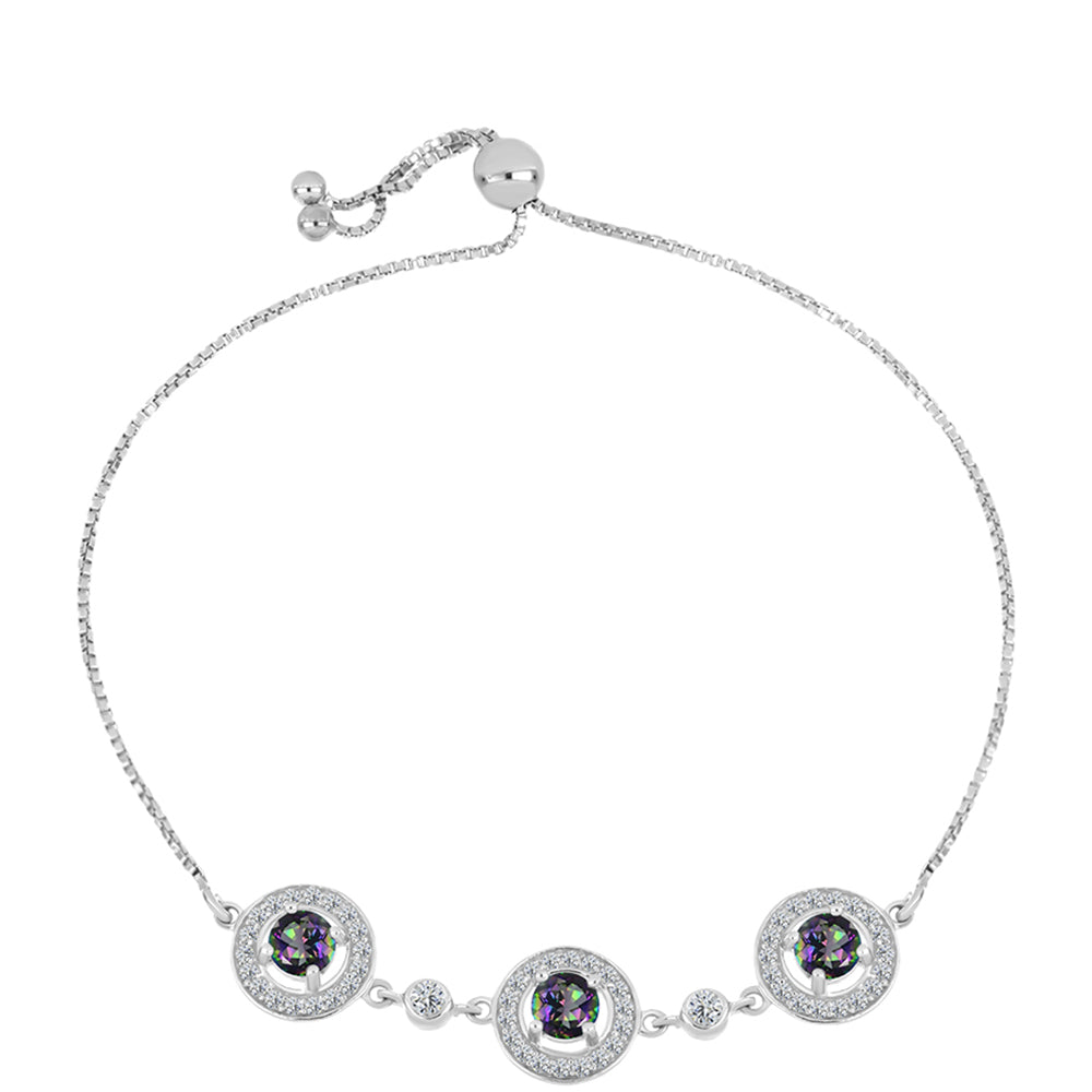 Pulseira de Prata com Topázio Místico e Topázio Branco  Contraste: Cabeca de Veado (800) 1 