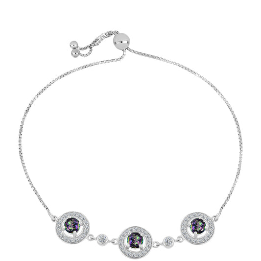 Pulseira de Prata com Topázio Místico e Topázio Branco  Contraste: Cabeca de Veado (800)