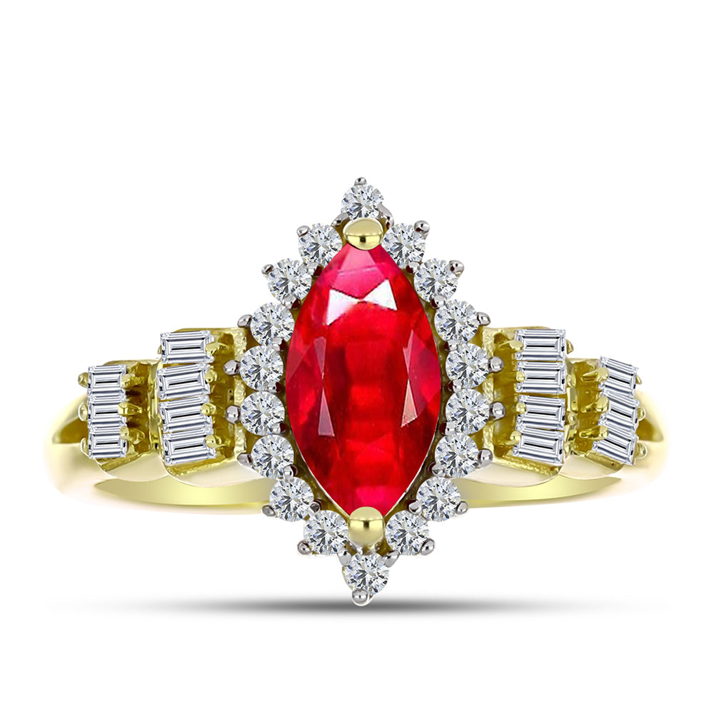 Anel de Prata com Banho de Ouro com Ágata Vermelha e Zircão Branco  Contraste: Cabeca de Veado (800) 1 