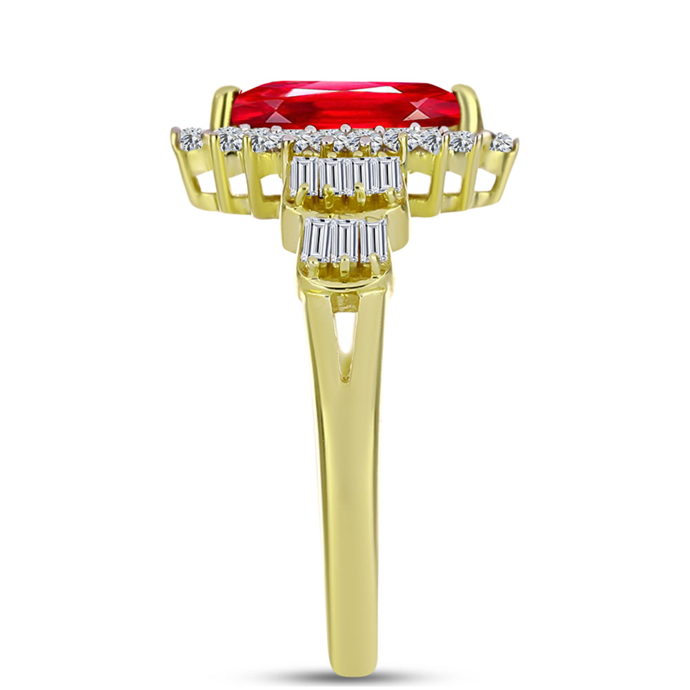 Anel de Prata com Banho de Ouro com Ágata Vermelha e Zircão Branco  Contraste: Cabeca de Veado (800) 4 