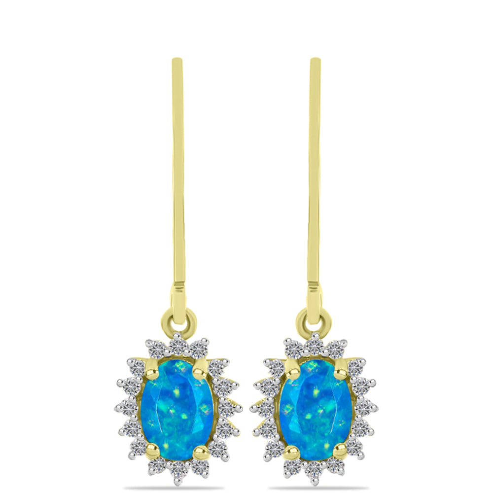 Brincos de Prata com Banho de Ouro com Opala Azul Paraib da Etiópia e Topázio Branco