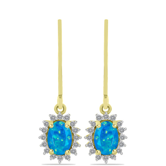 Brincos de Prata com Banho de Ouro com Opala Azul Paraib da Etiópia e Topázio Branco