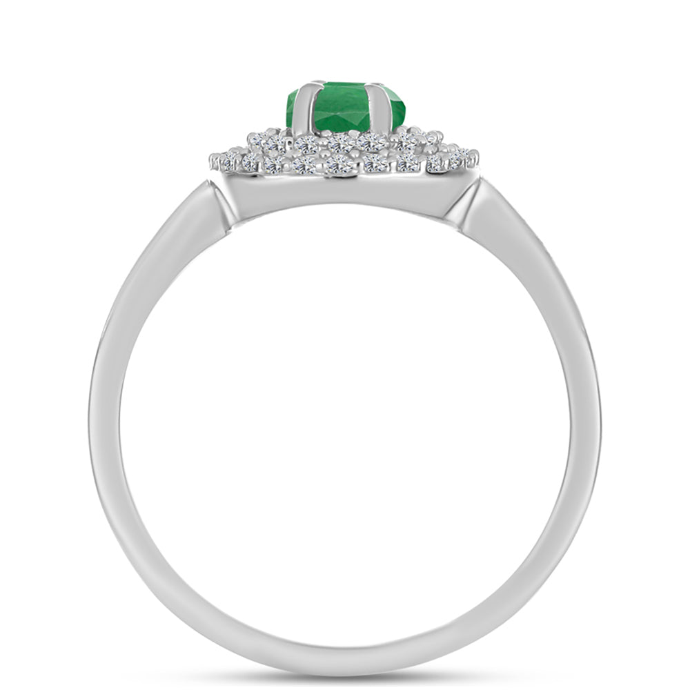 Anel de Prata com Esmeralda do Brasil e Topázio Branco  Contraste: Cabeca de Veado (800)
