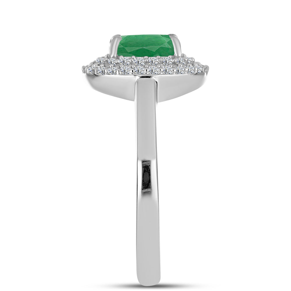 Anel de Prata com Esmeralda do Brasil e Topázio Branco  Contraste: Cabeca de Veado (800)