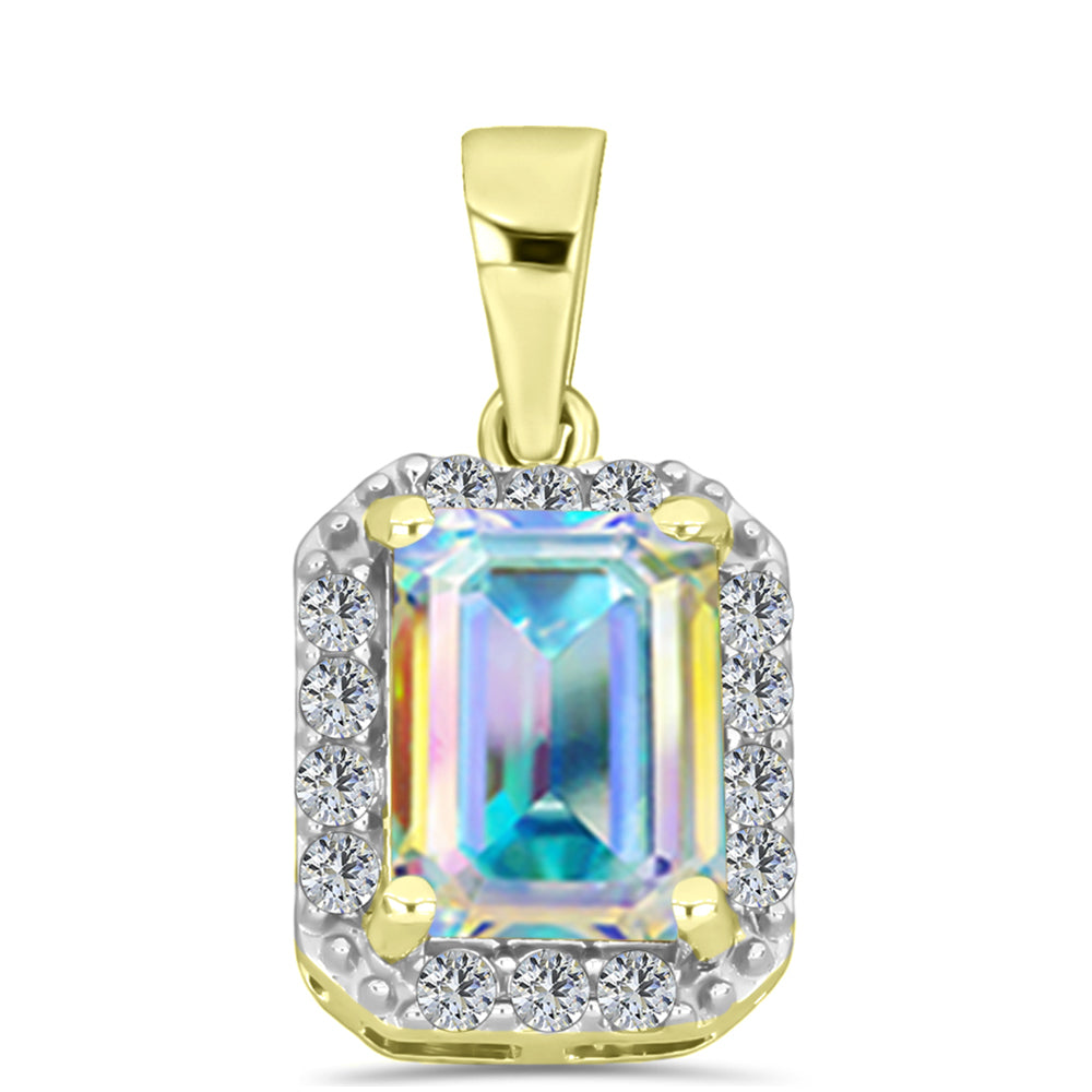 Pendente de Prata com Banho de Ouro com Moissanite efeito gelo e Topázio Branco 1 