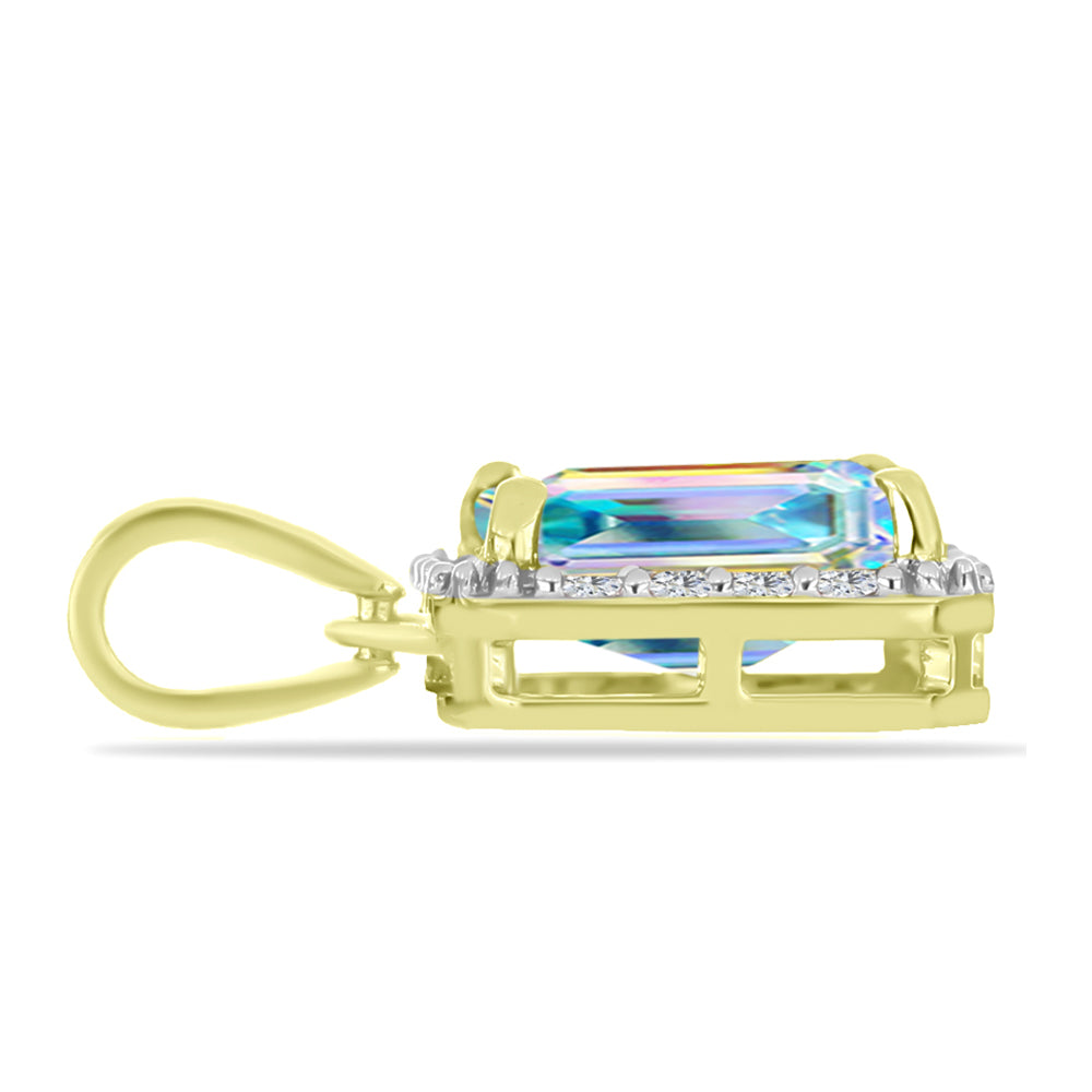 Pendente de Prata com Banho de Ouro com Moissanite efeito gelo e Topázio Branco