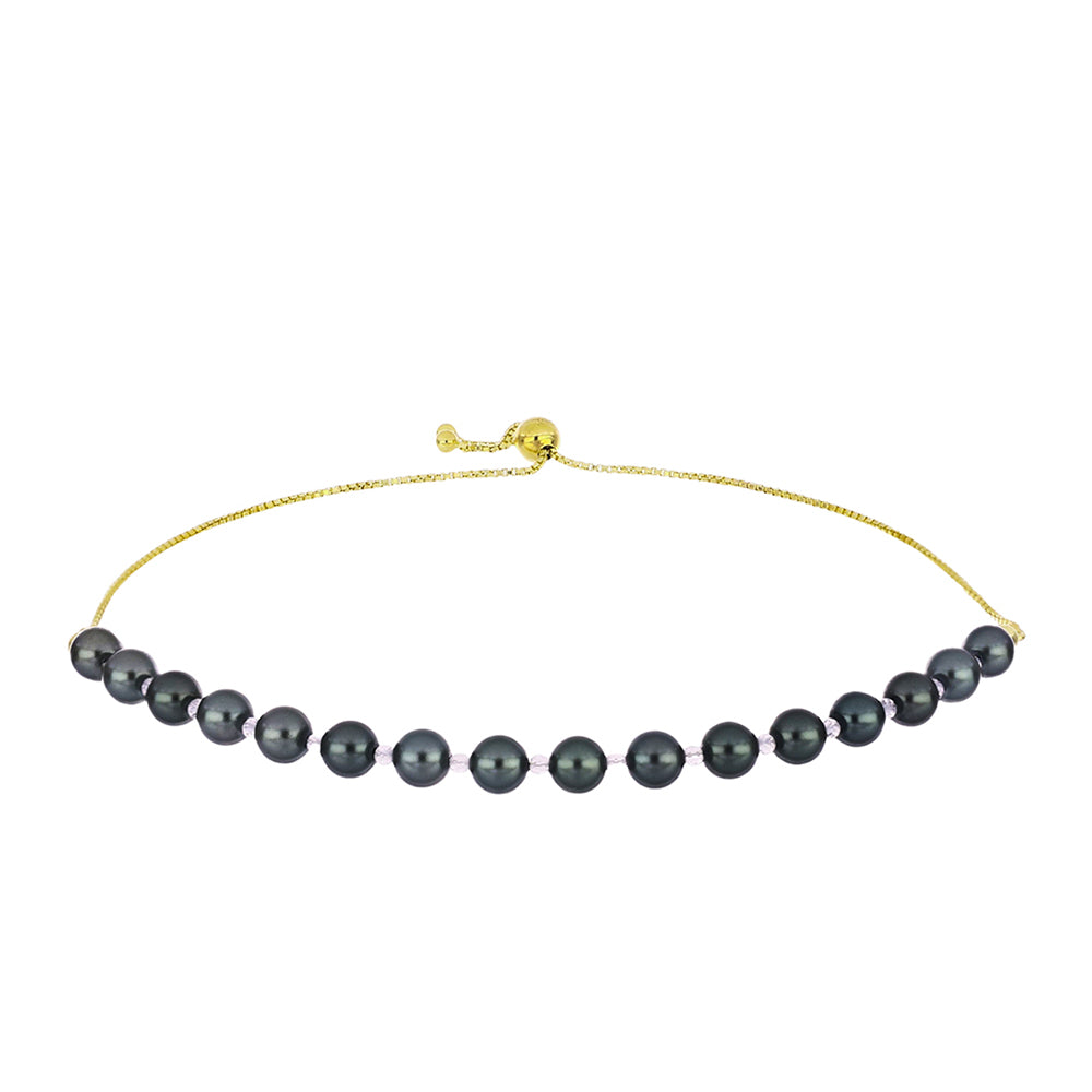 Pulseira de Prata com Banho de Ouro com Pérola de água doce com tonalidade verde estilo Taiti 1 