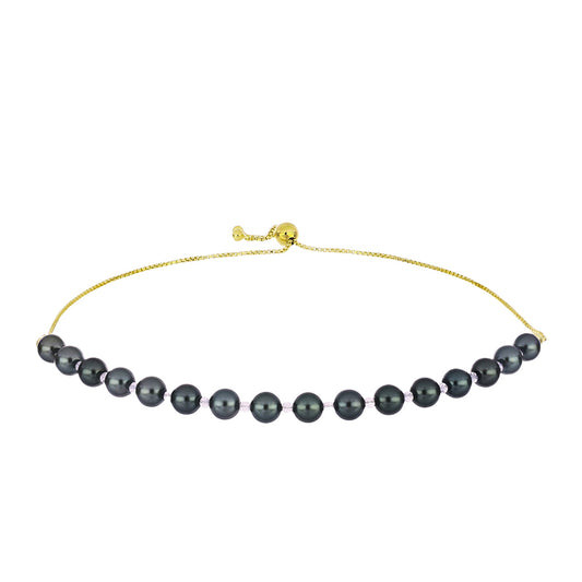 Pulseira de Prata com Banho de Ouro com Pérola de água doce com tonalidade verde estilo Taiti