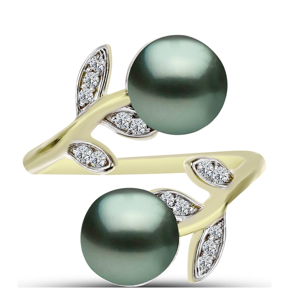 Anel de Prata com Banho de Ouro com Pérola de água doce com tonalidade verde estilo Taiti e Topázio Branco  Contraste: Cabeca de Veado (800)