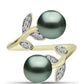 Anel de Prata com Banho de Ouro com Pérola de água doce com tonalidade verde estilo Taiti e Topázio Branco  Contraste: Cabeca de Veado (800)