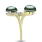Anel de Prata com Banho de Ouro com Pérola de água doce com tonalidade verde estilo Taiti e Topázio Branco  Contraste: Cabeca de Veado (800)