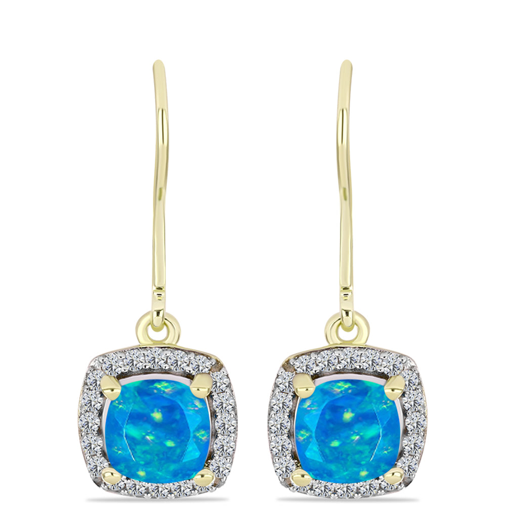 Brincos de Prata com Banho de Ouro com Opala Azul Paraib da Etiópia e Topázio Branco 1 