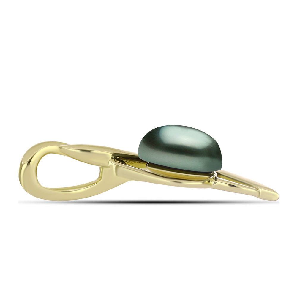 Pendente de Prata com Banho de Ouro com Pérola de água doce com tonalidade verde estilo Taiti