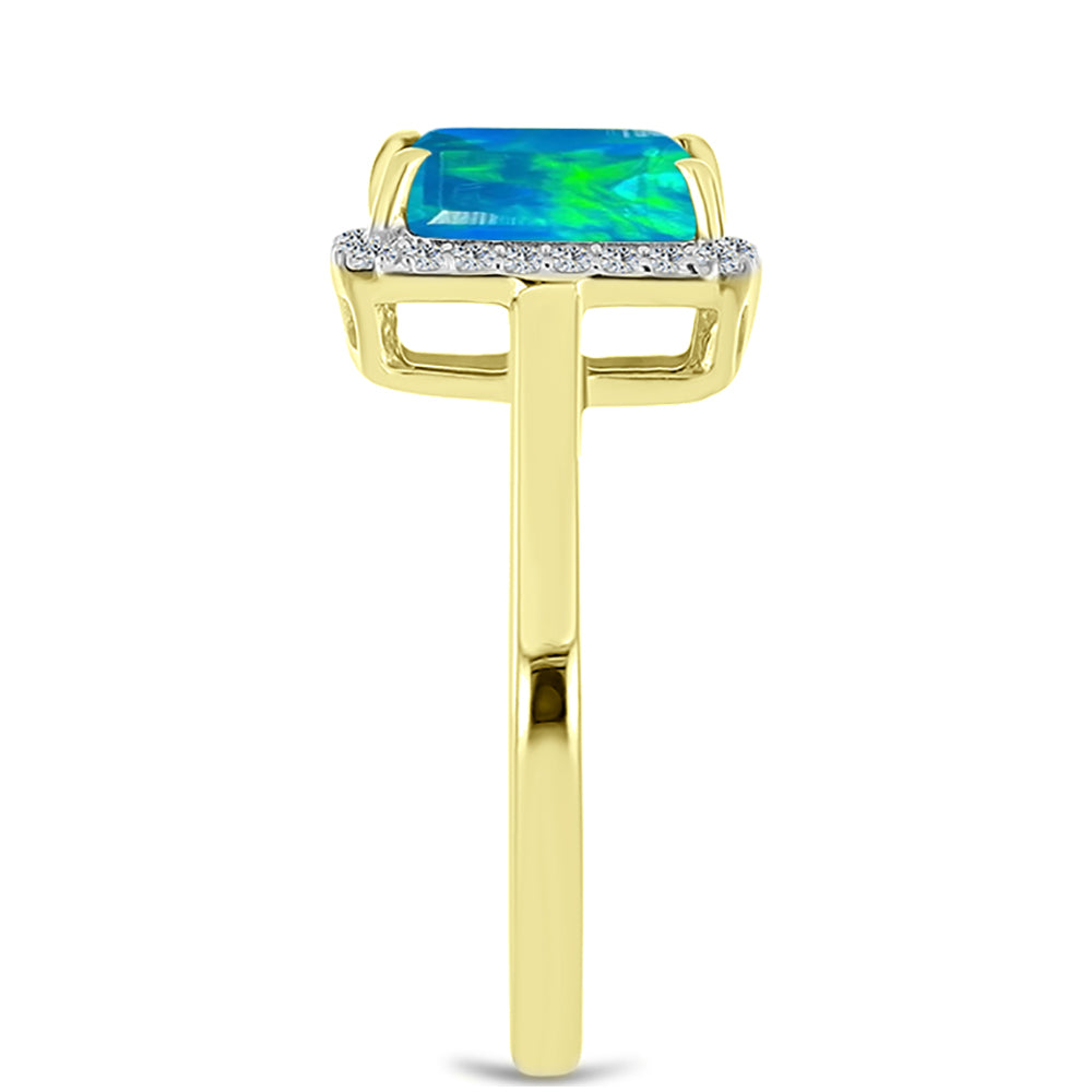 Anel de Prata com Banho de Ouro com Opala Azul Paraib da Etiópia e Topázio Branco