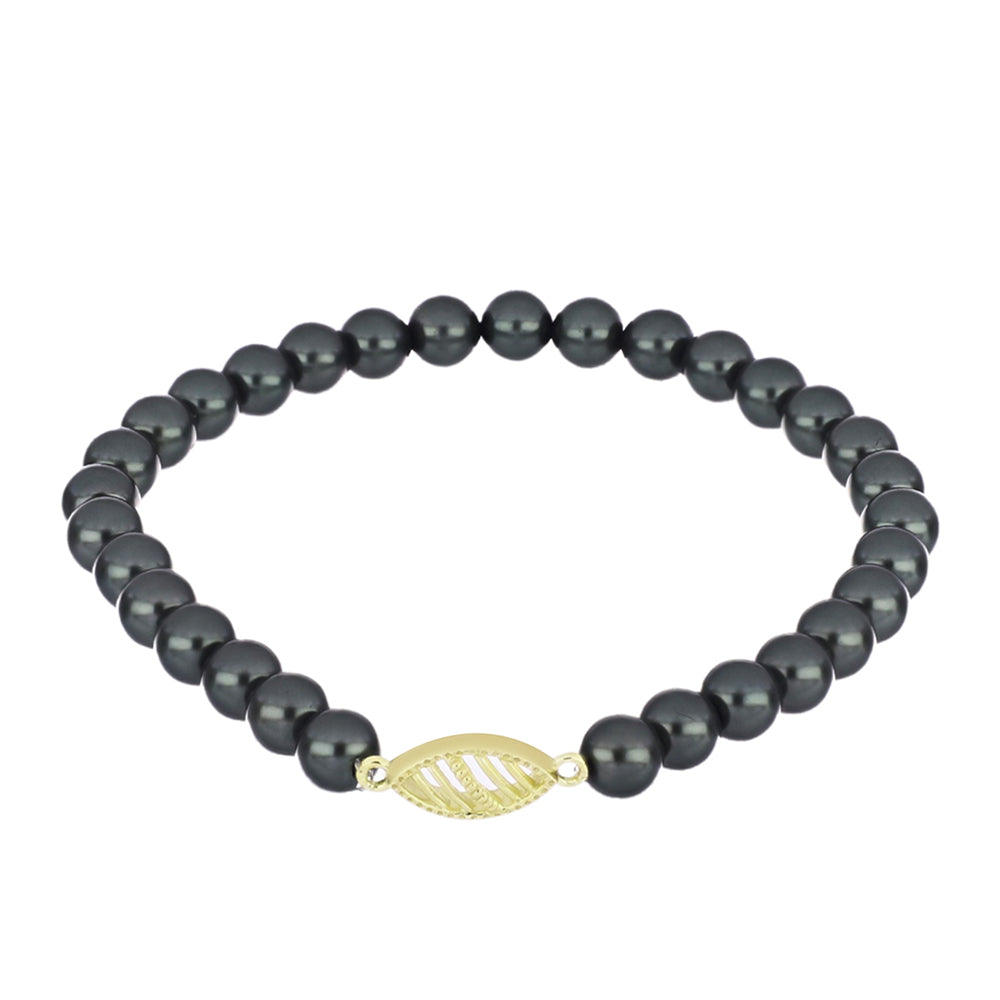 Pulseira de Prata com Banho de Ouro com Pérola de água doce com tonalidade verde estilo Taiti