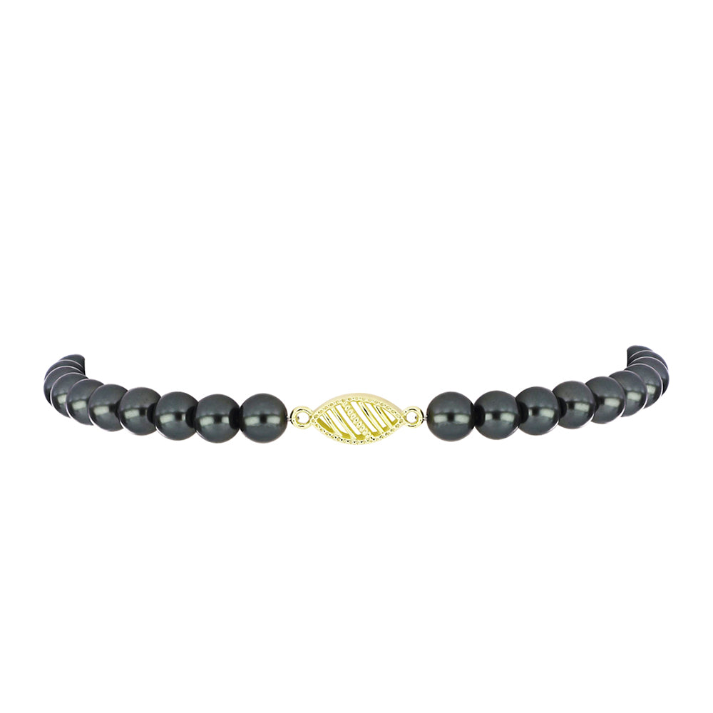 Pulseira de Prata com Banho de Ouro com Pérola de água doce com tonalidade verde estilo Taiti 2 